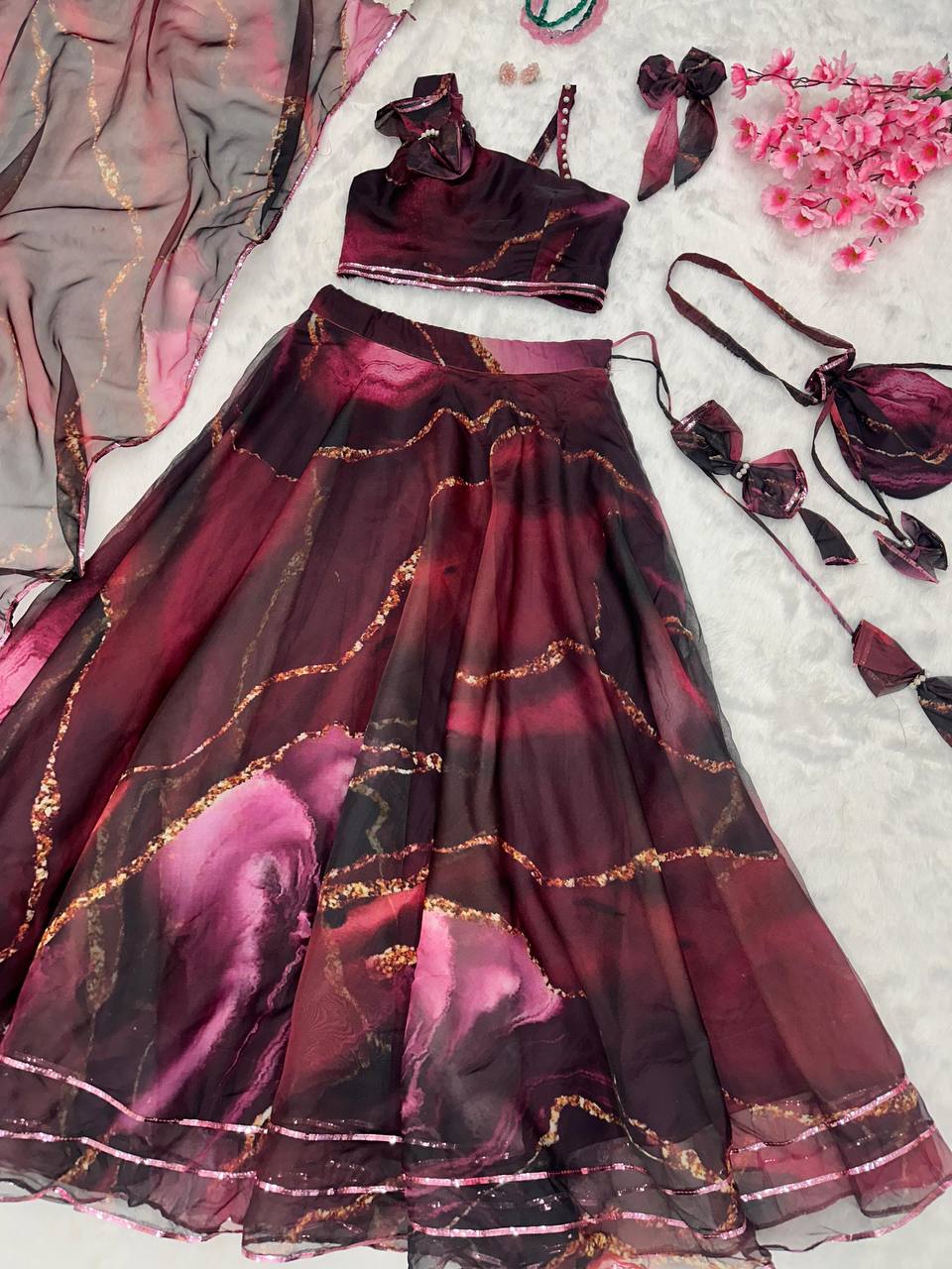 Premium Organza Silk Lehenga Choli Set – Digital Print