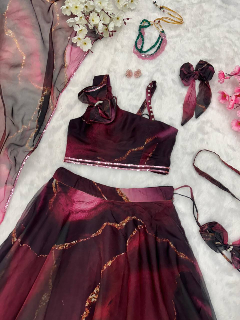 Premium Organza Silk Lehenga Choli Set – Digital Print