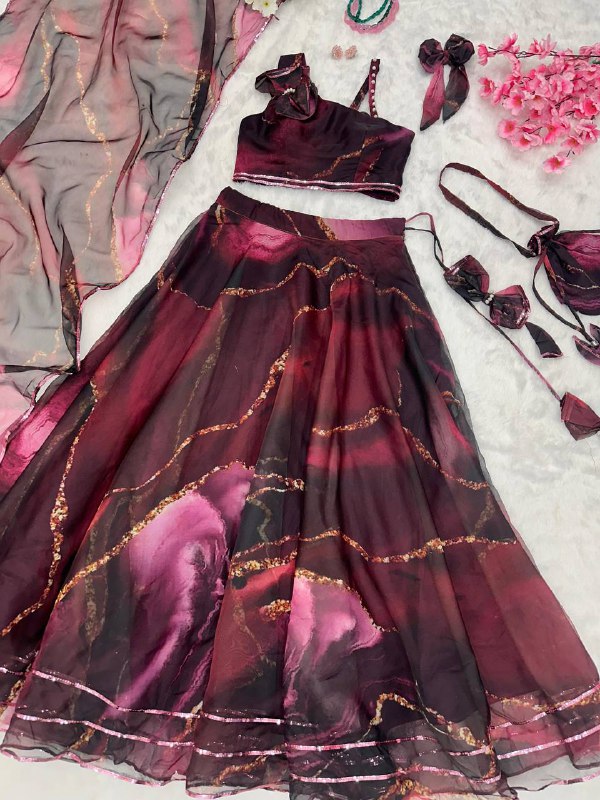 Premium Organza Silk Lehenga Choli Set – Digital Print