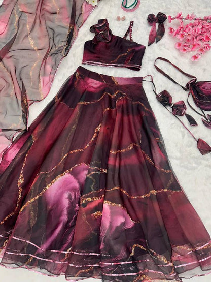 Premium Organza Silk Lehenga Choli Set – Digital Print