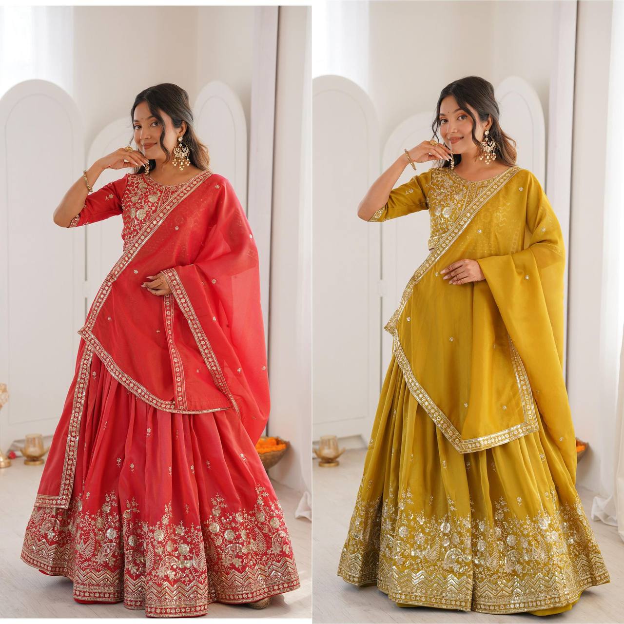 Premium Heavy Simmer Silk Lehenga Set – Thread & Sequins Work