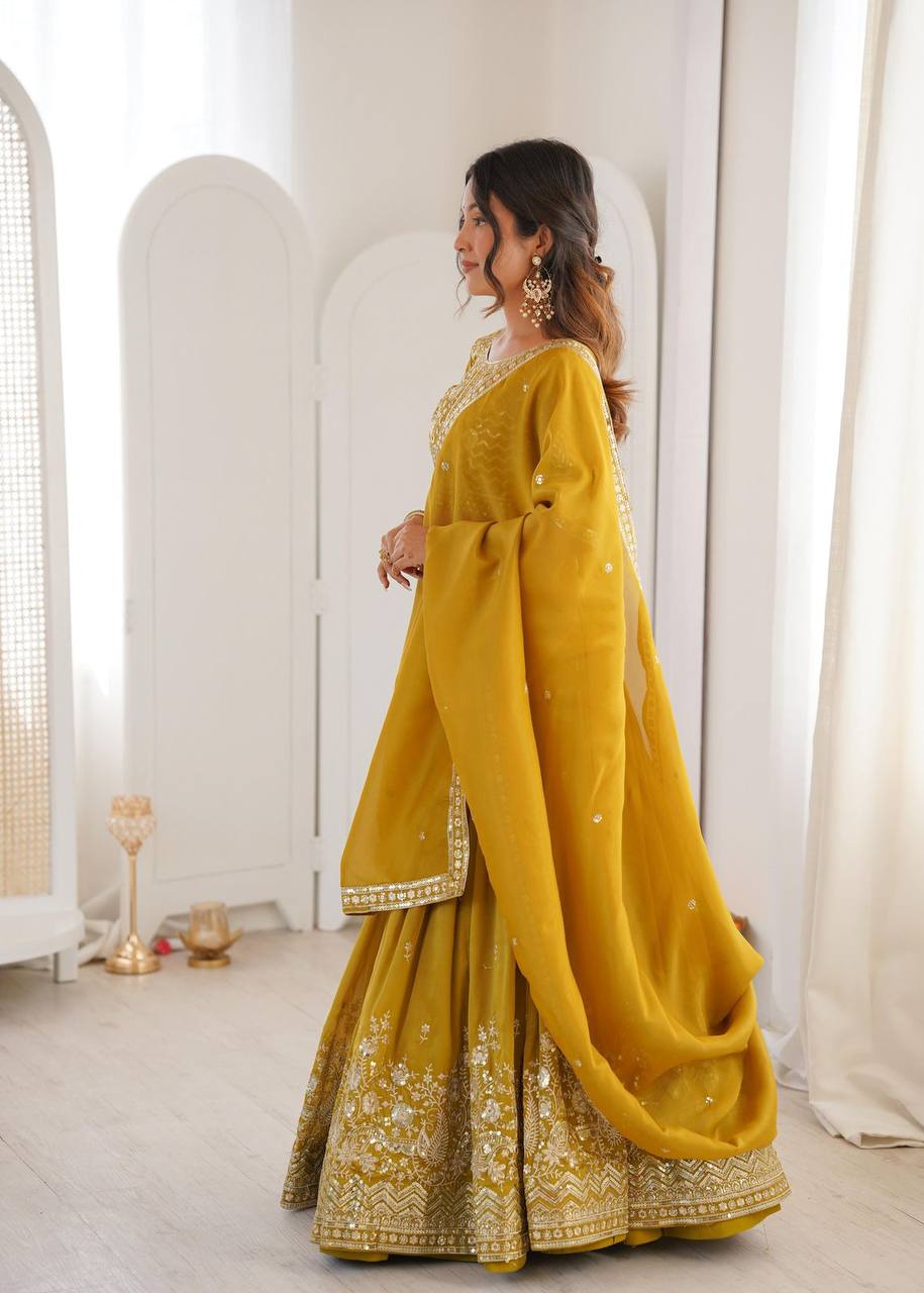 Premium Heavy Simmer Silk Lehenga Set – Thread & Sequins Work