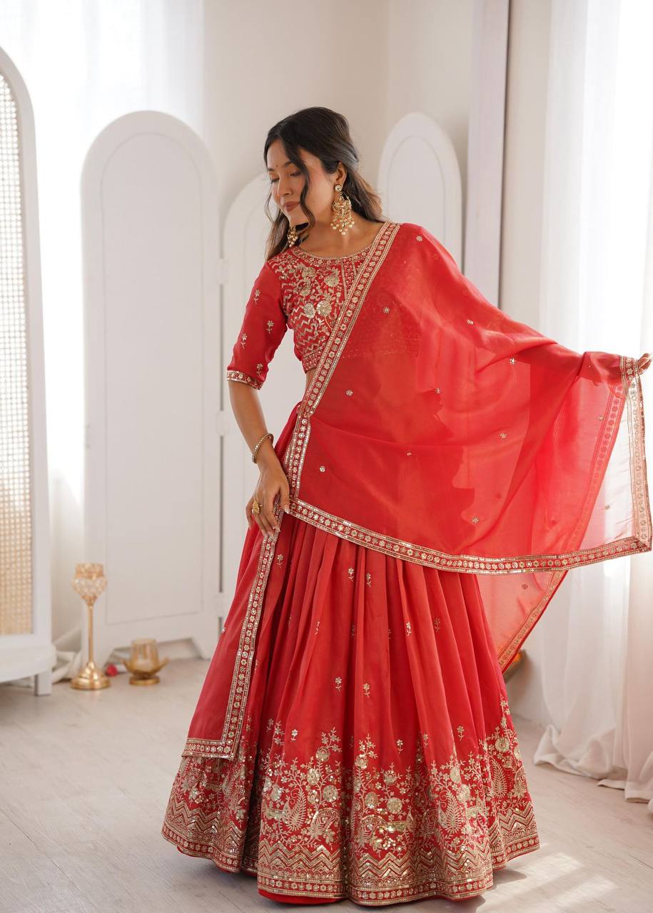 Premium Heavy Simmer Silk Lehenga Set – Thread & Sequins Work