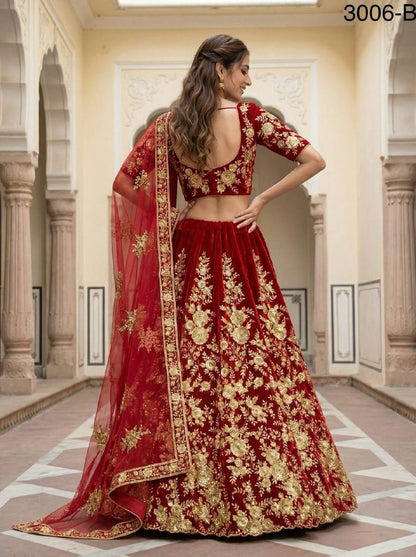 Premium Velvet Lehenga Choli Set – Floral Embroidery, Sequins & Zari Work
