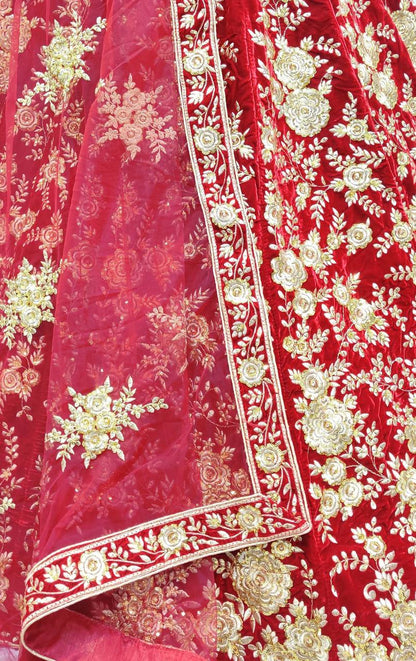 Premium Velvet Lehenga Choli Set – Floral Embroidery, Sequins & Zari Work