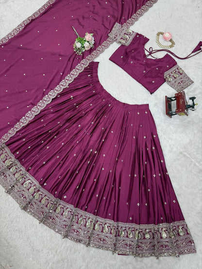 Premium Heavy Chinon Silk Lehenga Set – Thread & Sequins Work with Dupatta