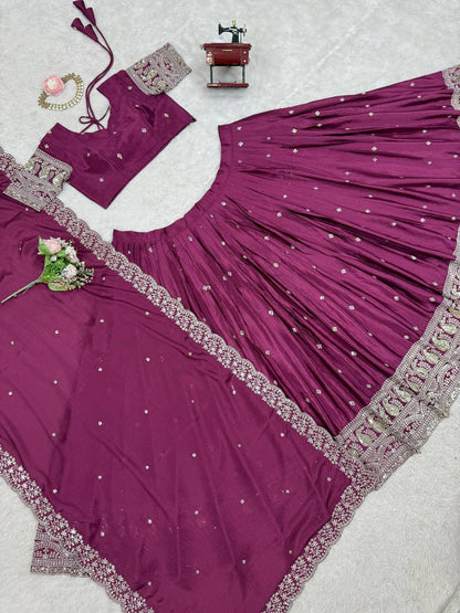 Premium Heavy Chinon Silk Lehenga Set – Thread & Sequins Work with Dupatta