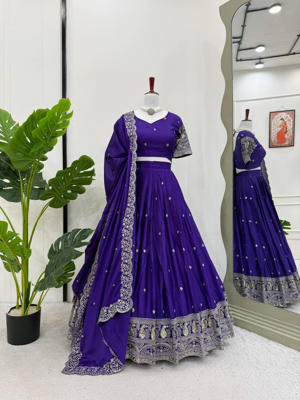 Premium Heavy Chinon Silk Lehenga Set – Thread & Sequins Work with Dupatta