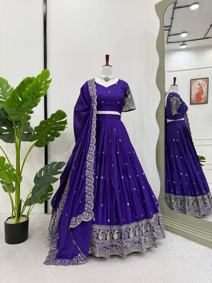 Premium Heavy Chinon Silk Lehenga Set – Thread & Sequins Work with Dupatta