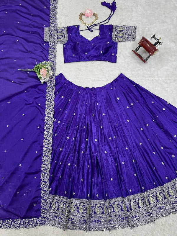 Premium Heavy Chinon Silk Lehenga Set – Thread & Sequins Work with Dupatta