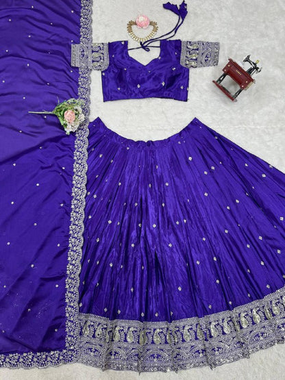Premium Heavy Chinon Silk Lehenga Set – Thread & Sequins Work with Dupatta