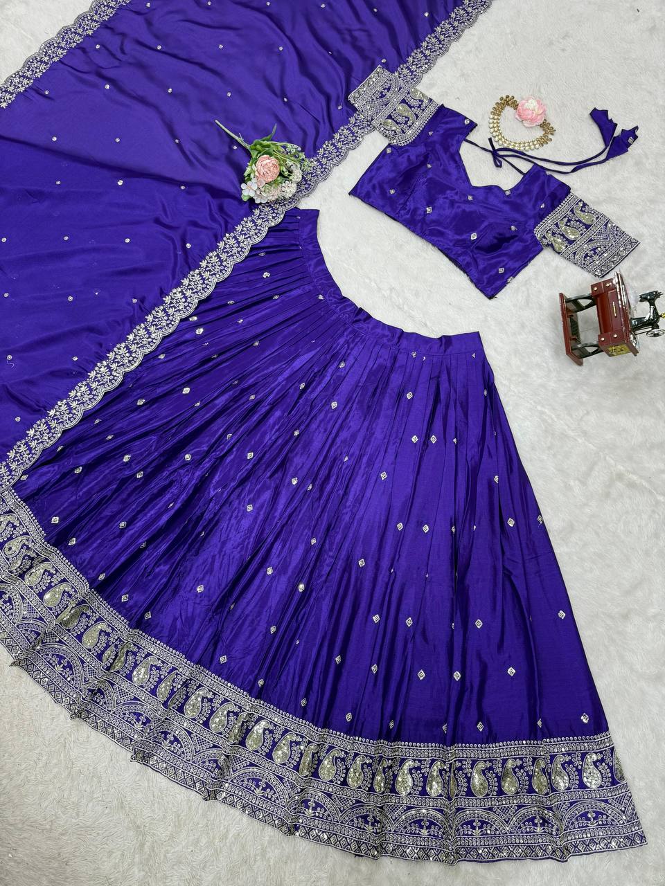 Premium Heavy Chinon Silk Lehenga Set – Thread & Sequins Work with Dupatta