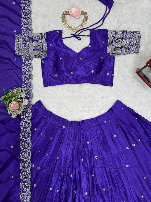 Premium Heavy Chinon Silk Lehenga Set – Thread & Sequins Work with Dupatta