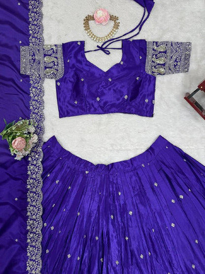 Premium Heavy Chinon Silk Lehenga Set – Thread & Sequins Work with Dupatta
