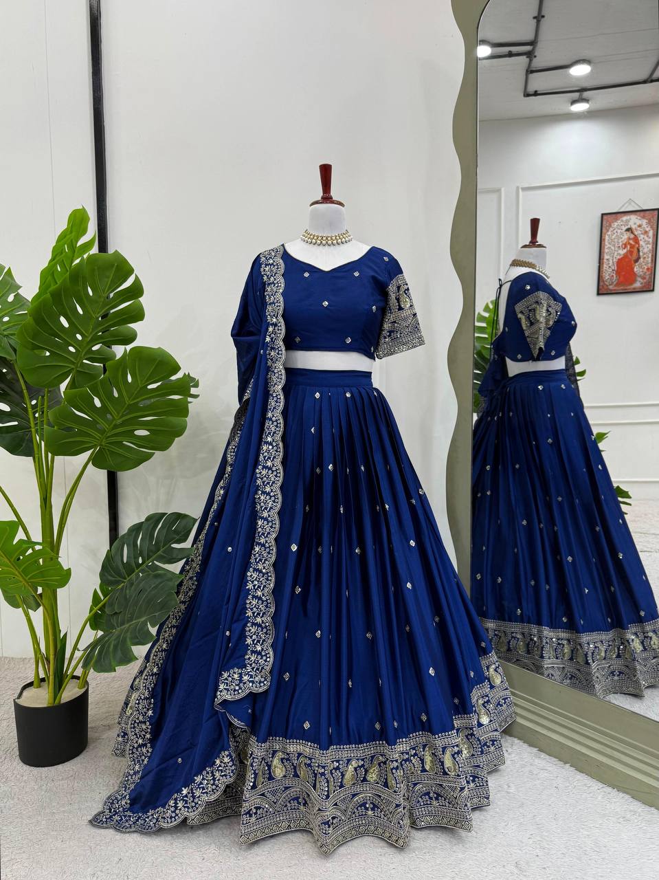 Premium Heavy Chinon Silk Lehenga Set – Thread & Sequins Work with Dupatta