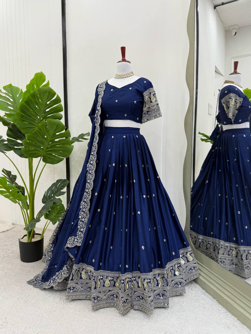 Premium Heavy Chinon Silk Lehenga Set – Thread & Sequins Work with Dupatta