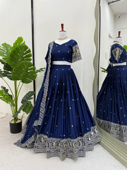 Premium Heavy Chinon Silk Lehenga Set – Thread & Sequins Work with Dupatta