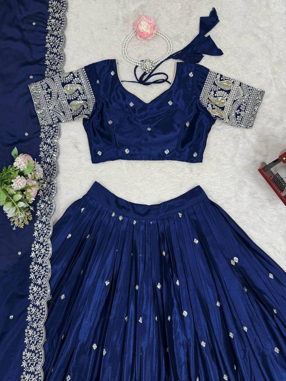 Premium Heavy Chinon Silk Lehenga Set – Thread & Sequins Work with Dupatta
