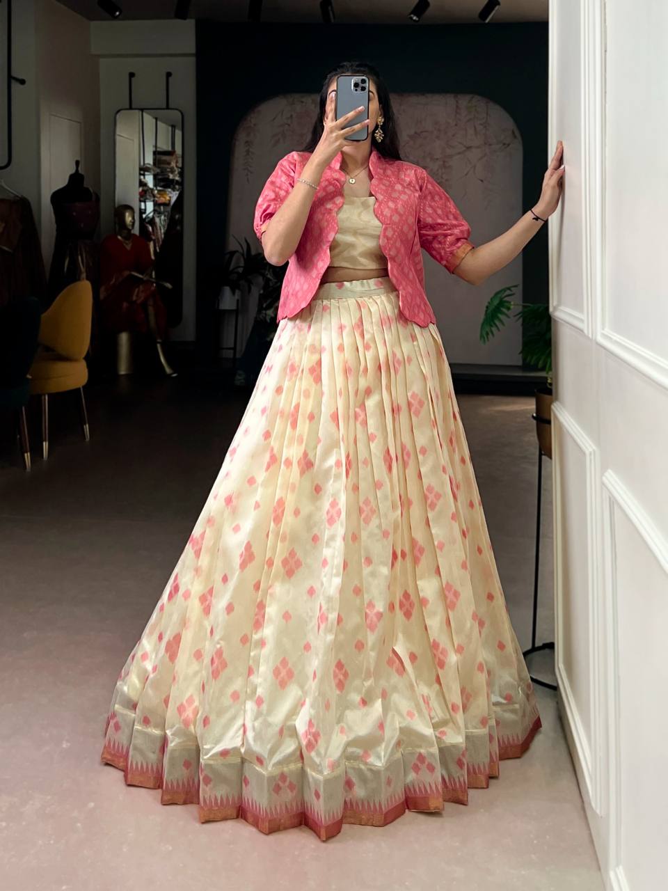 Premium Jacquard Silk Co‑ord Lehenga Set – Patola Print