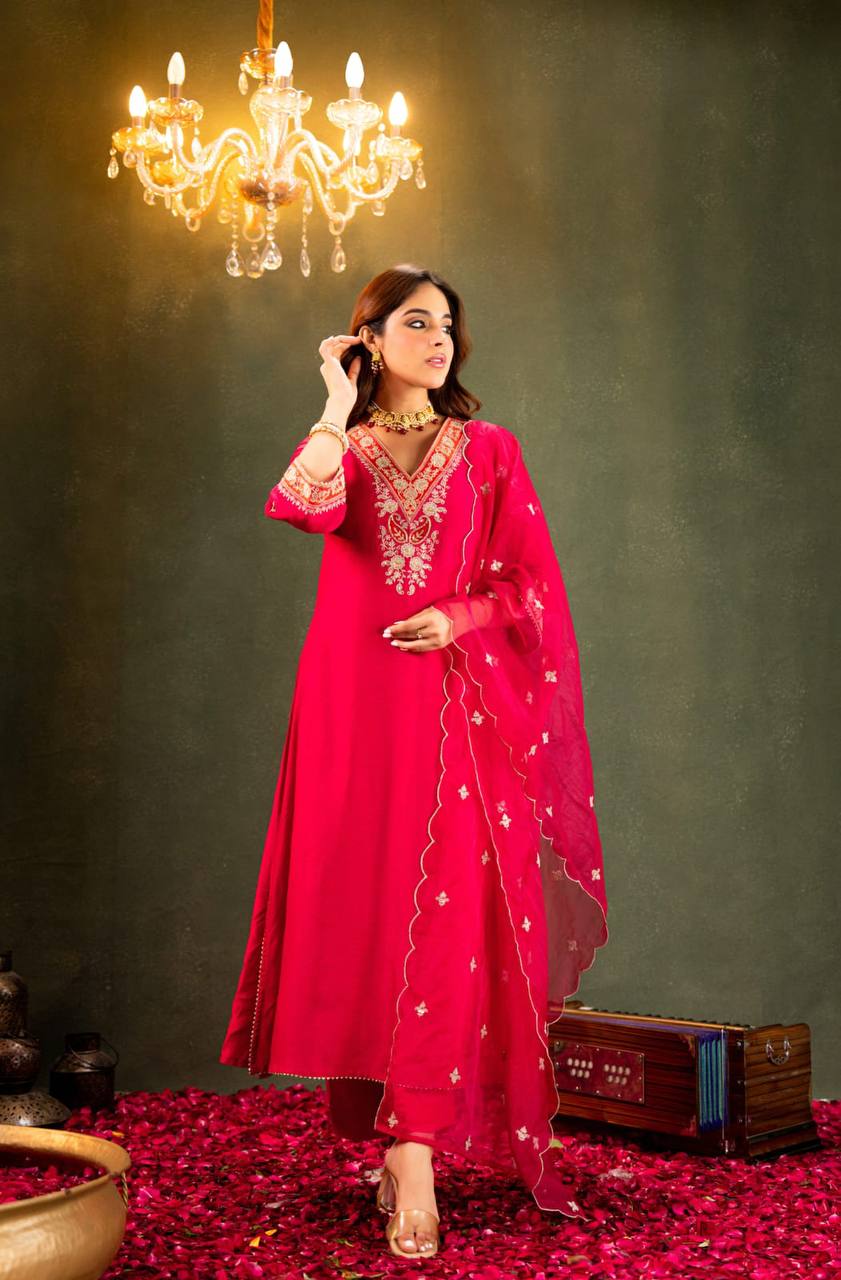 Premium Pure Viscose Chanderi Kurta Set – Sequins Embroidery