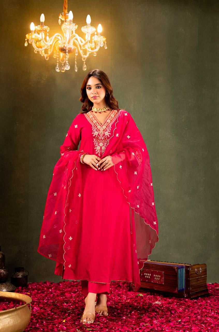 Premium Pure Viscose Chanderi Kurta Set – Sequins Embroidery
