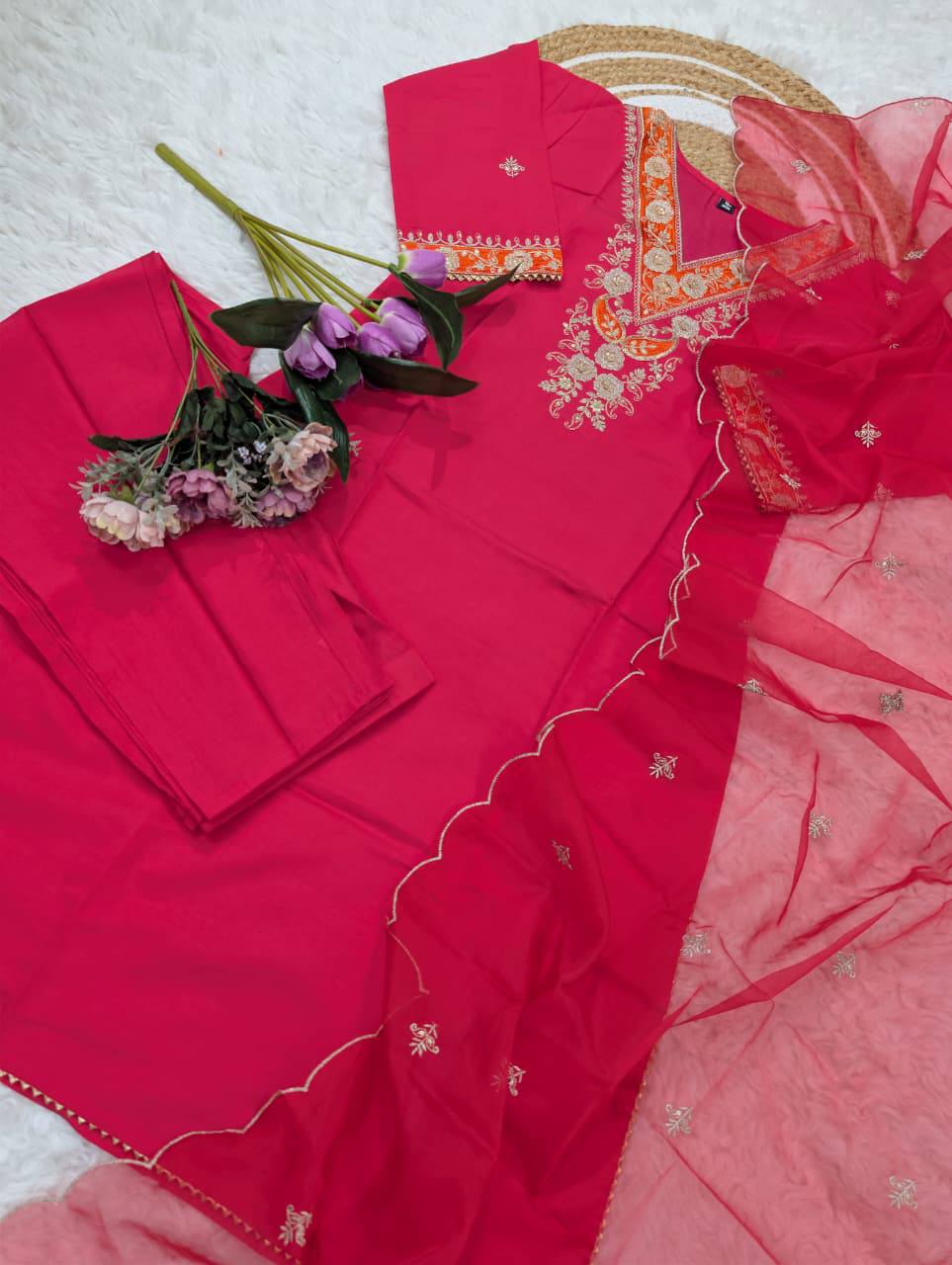 Premium Pure Viscose Chanderi Kurta Set – Sequins Embroidery
