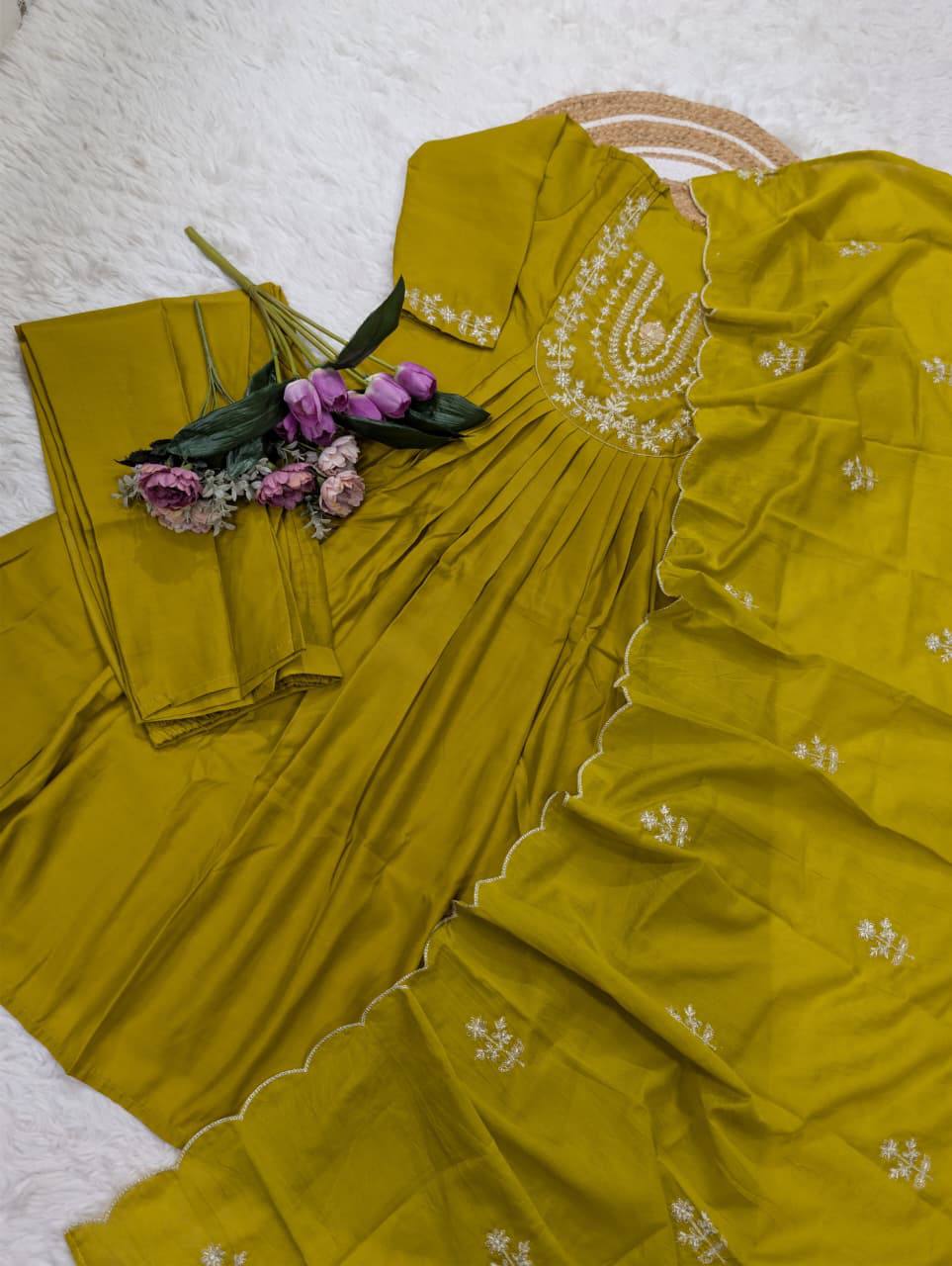 Premium Pure Viscose Chanderi Silk Kurta Set – Sequins Embroidery
