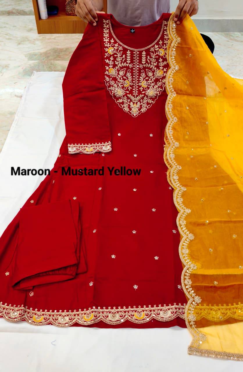 Premium Heavy Roman Silk Anarkali Suit Set – Boutique Embroidery