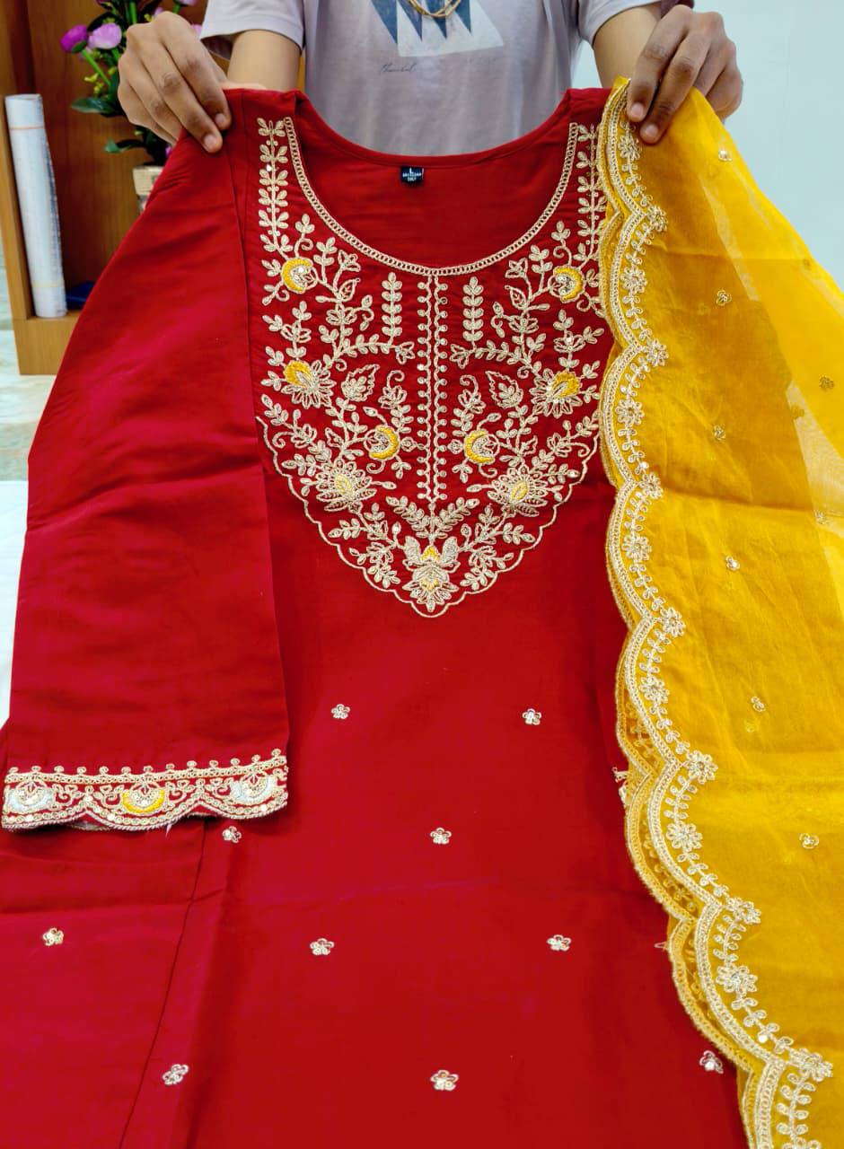 Premium Heavy Roman Silk Anarkali Suit Set – Boutique Embroidery