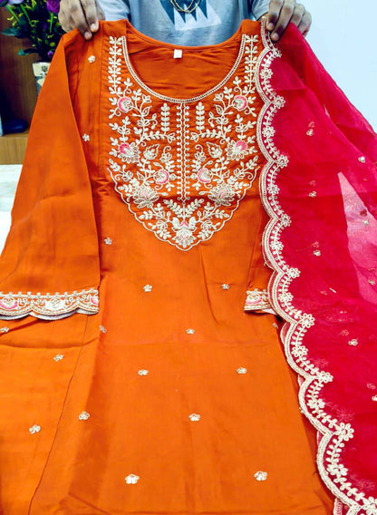 Premium Heavy Roman Silk Anarkali Suit Set – Boutique Embroidery