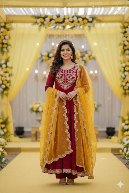 Premium Heavy Roman Silk Anarkali Suit Set – Boutique Embroidery