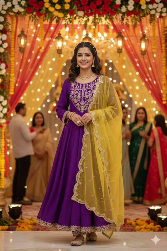 Premium Heavy Roman Silk Anarkali Suit Set – Boutique Embroidery
