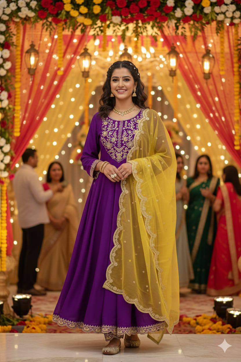 Premium Heavy Roman Silk Anarkali Suit Set – Boutique Embroidery