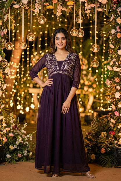 Premium Heavy Georgette Ready‑to‑Wear Gown – Embroidery & Hand Work