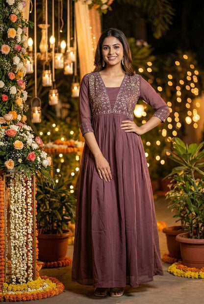Premium Heavy Georgette Ready‑to‑Wear Gown – Embroidery & Hand Work
