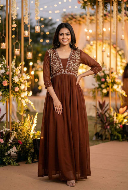 Premium Heavy Georgette Ready‑to‑Wear Gown – Embroidery & Hand Work