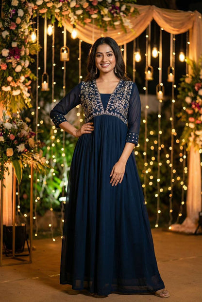Premium Heavy Georgette Ready‑to‑Wear Gown – Embroidery & Hand Work