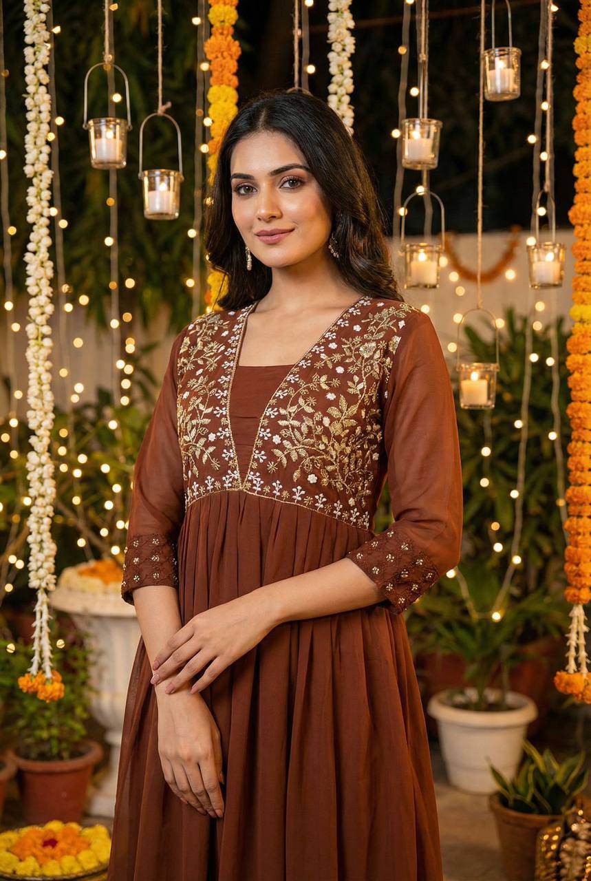 Premium Heavy Georgette Ready‑to‑Wear Gown – Embroidery & Hand Work