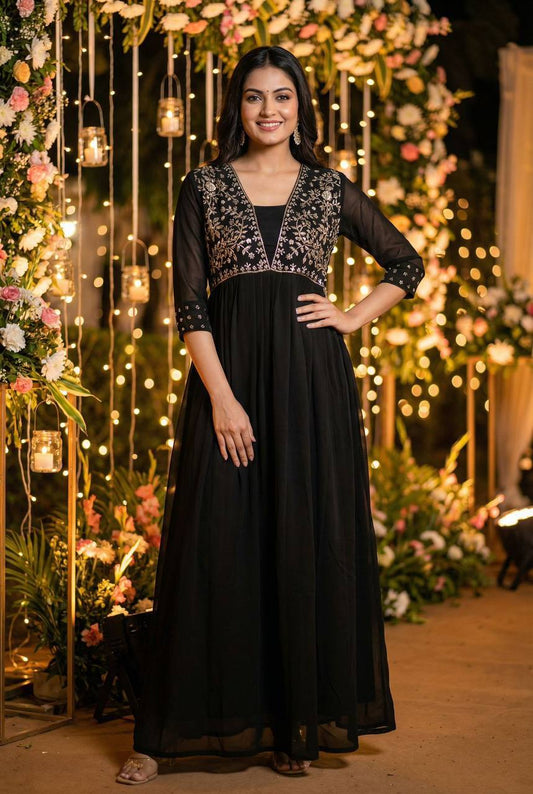 Premium Heavy Georgette Ready‑to‑Wear Gown – Embroidery & Hand Work