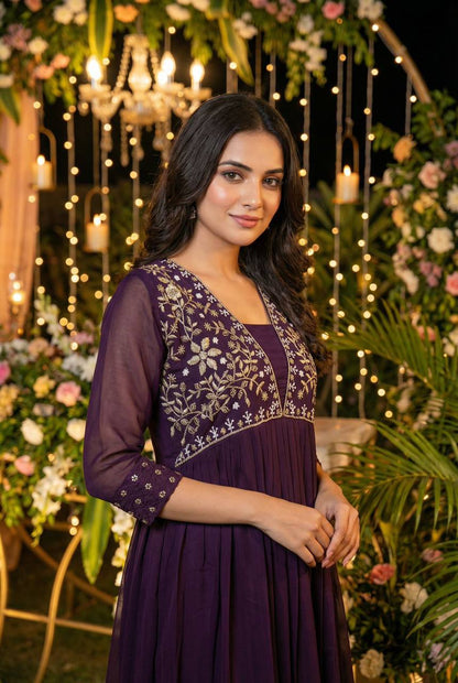 Premium Heavy Georgette Ready‑to‑Wear Gown – Embroidery & Hand Work