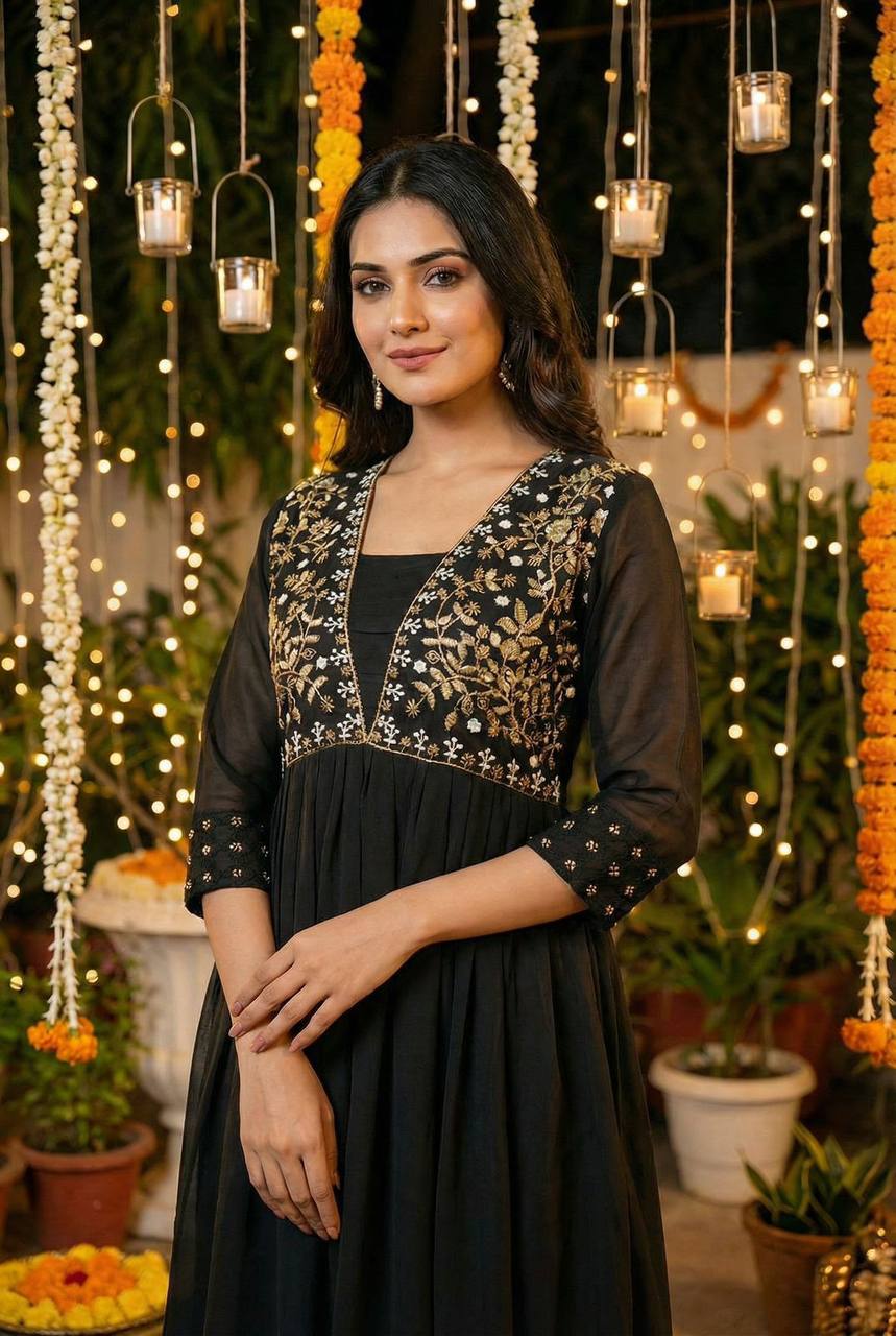 Premium Heavy Georgette Ready‑to‑Wear Gown – Embroidery & Hand Work