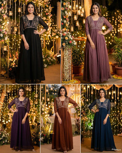 Premium Heavy Georgette Ready‑to‑Wear Gown – Embroidery & Hand Work