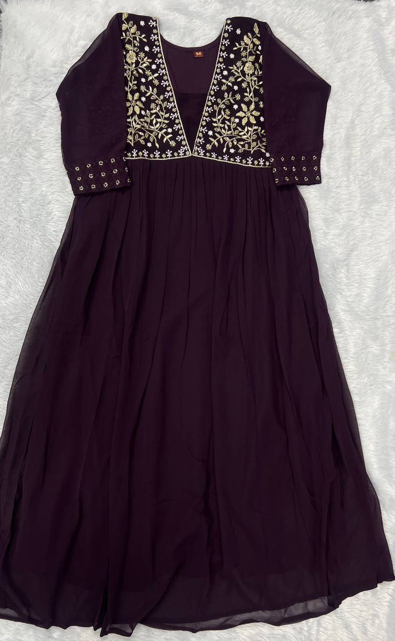 Premium Heavy Georgette Ready‑to‑Wear Gown – Embroidery & Hand Work
