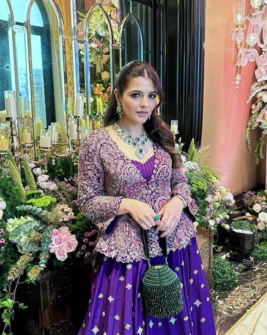 Premium Chinon Silk Gown with Koti – Thread & Zari Embroidery