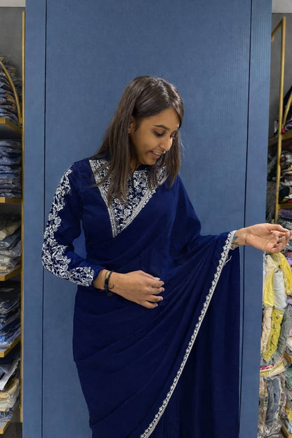 Premium Heavy Rangoli Ready‑to‑Wear Saree with Embroidery