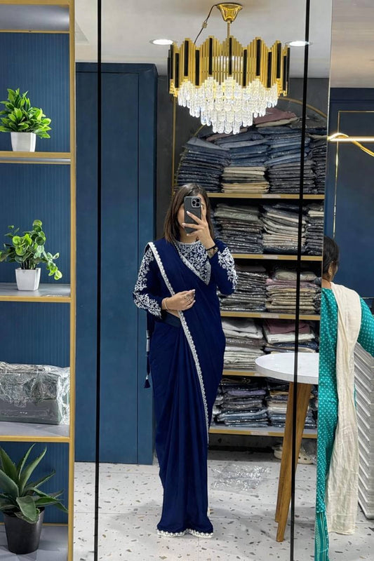 Premium Heavy Rangoli Ready‑to‑Wear Saree with Embroidery