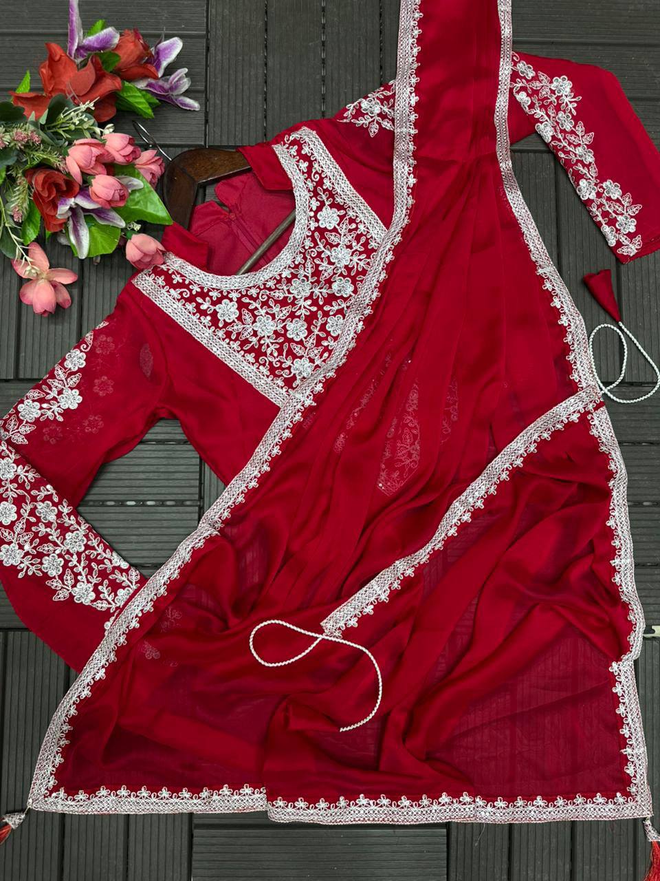 Premium Heavy Rangoli Ready‑to‑Wear Saree with Embroidery