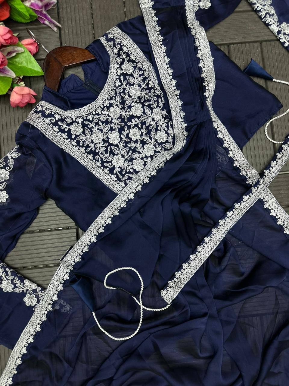 Premium Heavy Rangoli Ready‑to‑Wear Saree with Embroidery