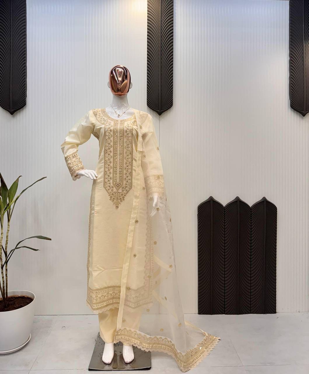 Premium Roman Silk Top, Pant & Dupatta – Sequins Embroidery