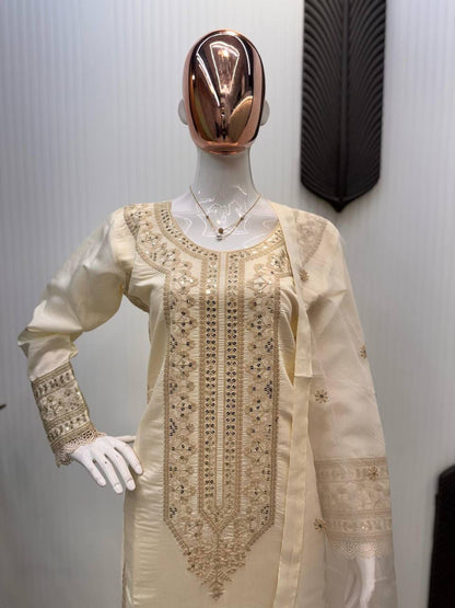 Premium Roman Silk Top, Pant & Dupatta – Sequins Embroidery